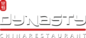 Dynasty Chinarestaurant Firmenlogo in weißer Schrift mit roten Zierelementen